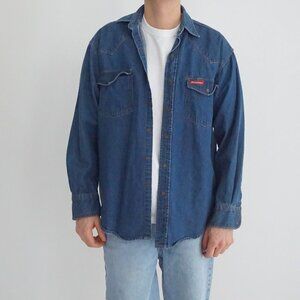 Vintage Dickies Denim Western Snap Button Utility Heritage Ranchwear Pro Shirt M